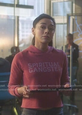 Ella’s pink Spiritual Gangster hoodie on Lucifer