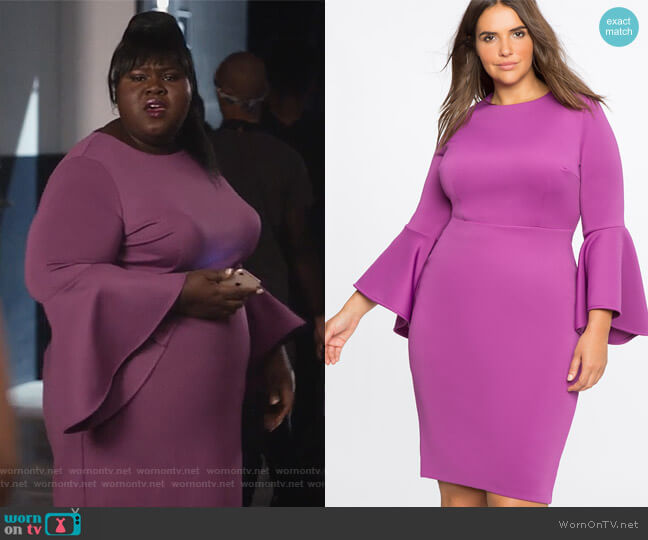Eloquii Flare Sleeve Scuba Dress in Deep Lilac worn by Becky (Gabourey Sidibe) on Empire