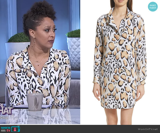 Equipment Freda Animal Print Silk Shirtdress worn by Tamera Mowry on The Real