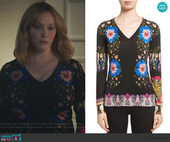 Etro Floral Paisley Stretch Silk Sweater worn by Beth Boland (Christina Hendricks) on Good Girls