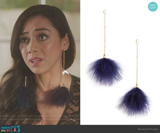 Ettika 18k Gold Plated Chain Pom Shoulder Duster Earrings worn by Ella Lopez (Aimee Garcia) on Lucifer
