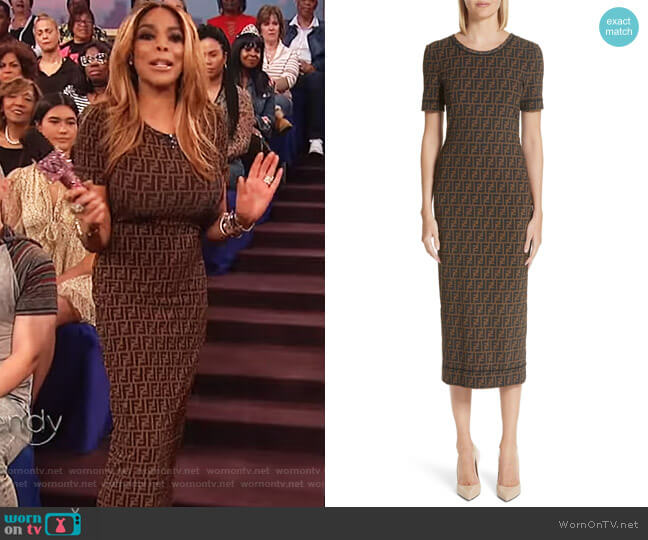 Fendi Logo Mesh Midi Sheath Dress worn by Wendy Williams on The Wendy Williams Show