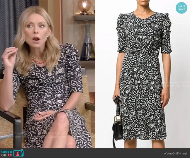 Isabel Marant Floral and Geometric Print Ruched Dress worn by Kelly Ripa on Live with Kelly and Mark