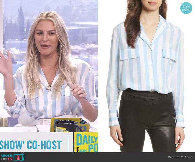 Frame Stripe Pocket Silk Blouse worn by Morgan Stewart on E! News