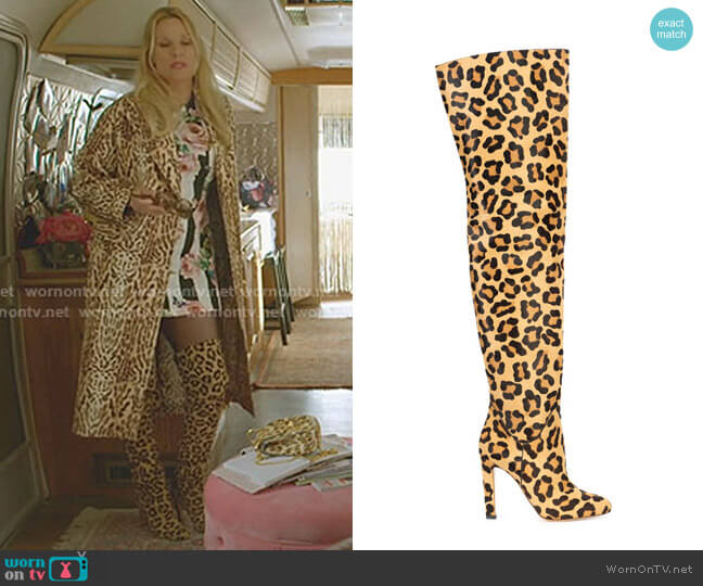 Francesco Russo Leopard Printed Boots worn by Alexis Carrington (Elaine Hendrix) on Dynasty