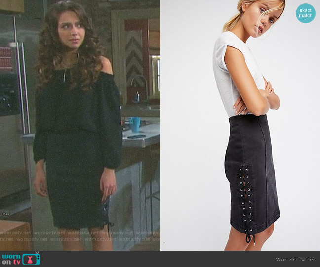 Free People Denim Lace-Up Skirt worn by Ciara Brady (Victoria Konefal) on Days of our Lives