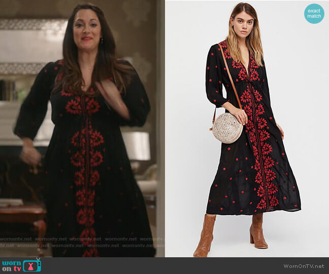Free People Embroidered Fable Dress worn by Colleen Brandon-Ortega (Angelique Cabral) on Life in Pieces