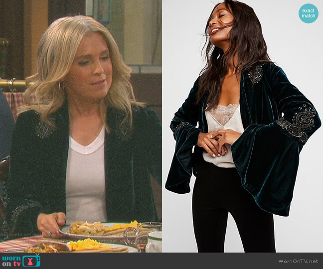 Free People Sacred Heart Jacket worn by Jennifer Horton (Melissa Reeves) on Days of our Lives