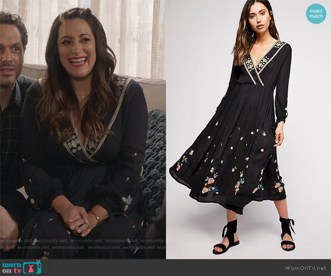 Free People The Enchanted Forest Midi Dress worn by Colleen Brandon-Ortega (Angelique Cabral) on Life in Pieces