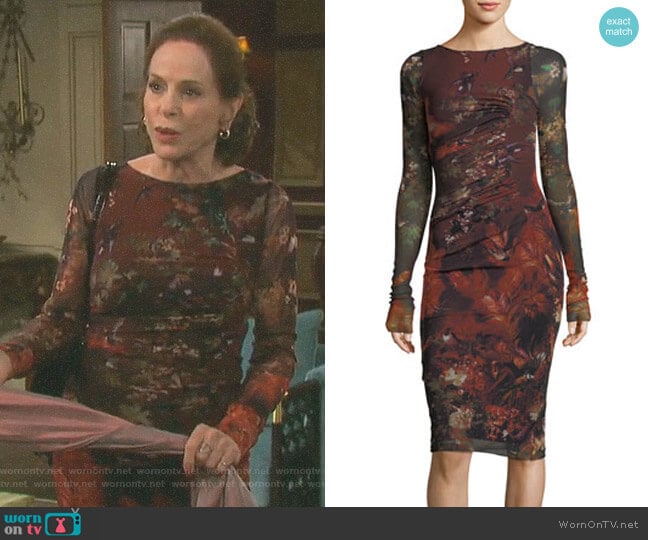 Fuzzi Ruched Floral Print Dress worn by Vivian Alamain (Louise Sorel) on Days of our Lives