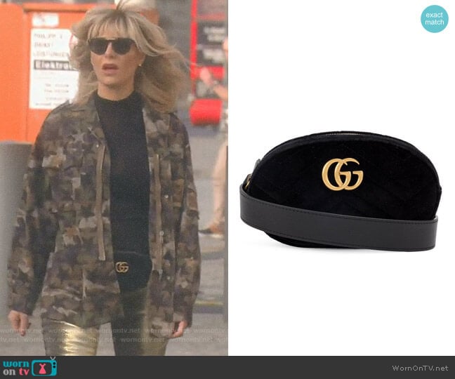 Gucci Black Marmont Velvet Belt Bag worn by Dorit Kemsley on The Real Housewives of Beverly Hills