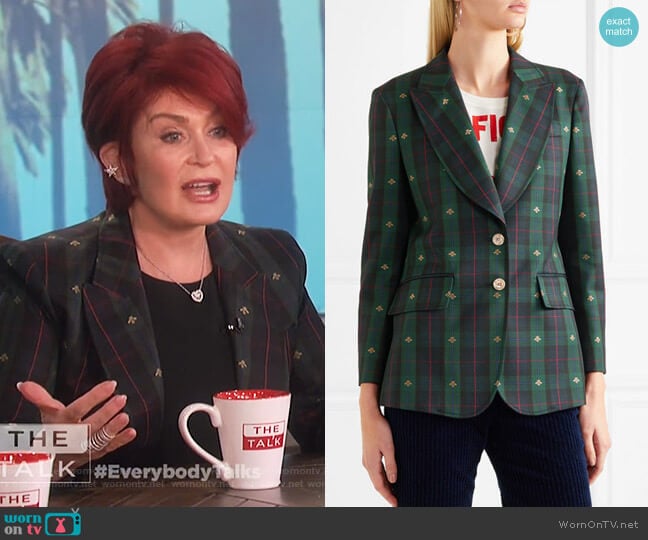 Gucci Embroidered checked wool blazer worn by Sharon Osbourne on The Talk