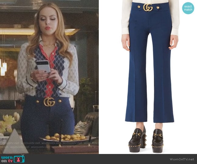 Gucci GG-Detail Flare Pants worn by Fallon Carrington (Elizabeth Gillies) on Dynasty