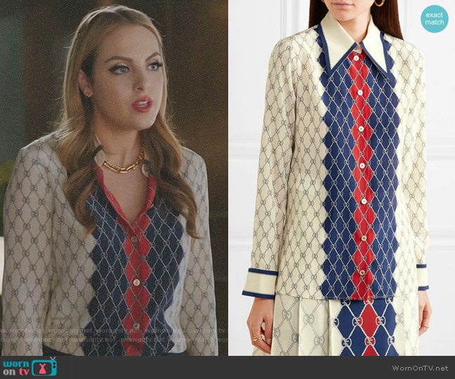 Gucci Printed Washed-Silk Shirt worn by Fallon Carrington (Elizabeth Gillies) on Dynasty