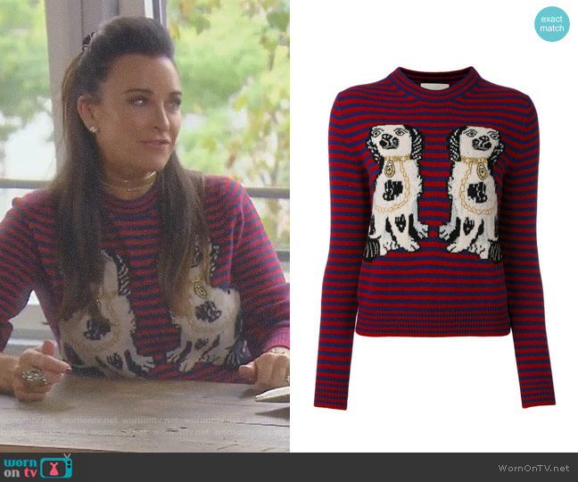 Gucci Dog Patch Stripe Top worn by Kyle Richards on The Real Housewives of Beverly Hills