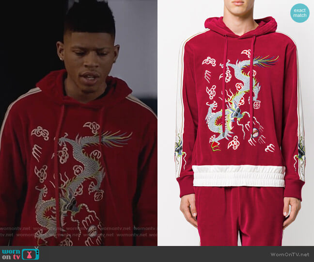 Gucci Dragon Applique Velvet Hoodie worn by Hakeem Lyon (Bryshere Y. Gray) on Empire