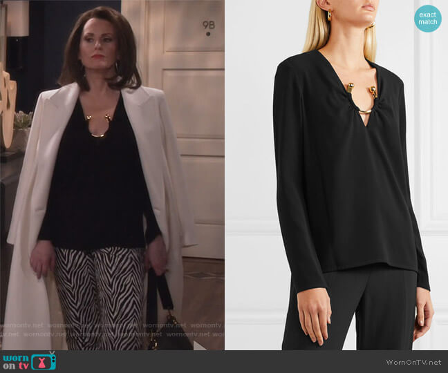 Haney Janelle Embellished Crepe Top worn by Karen Walker (Megan Mullally) on Will and Grace