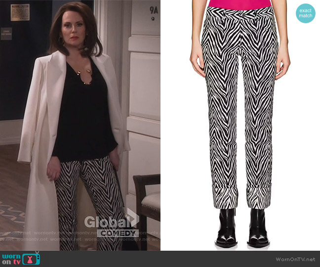 Helmut Lang Motley Cotton-Silk Cuffed Pants worn by Karen Walker (Megan Mullally) on Will and Grace