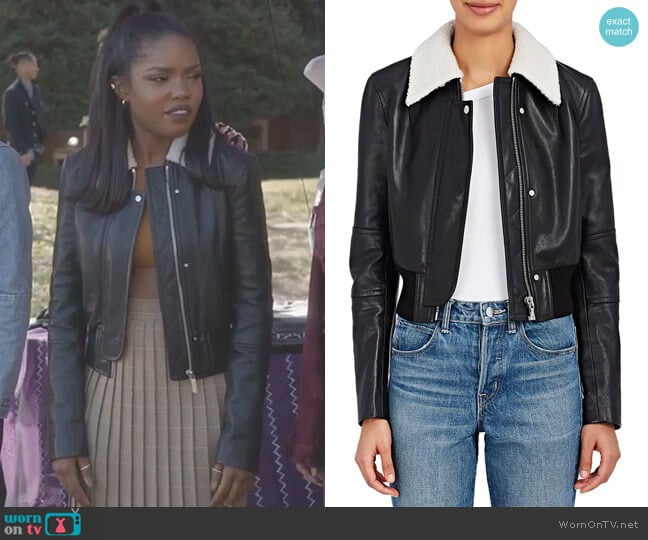 Helmut Lang Leather Crop Bomber Jacket worn by Alexandra Crane (Ryan Destiny) on Star
