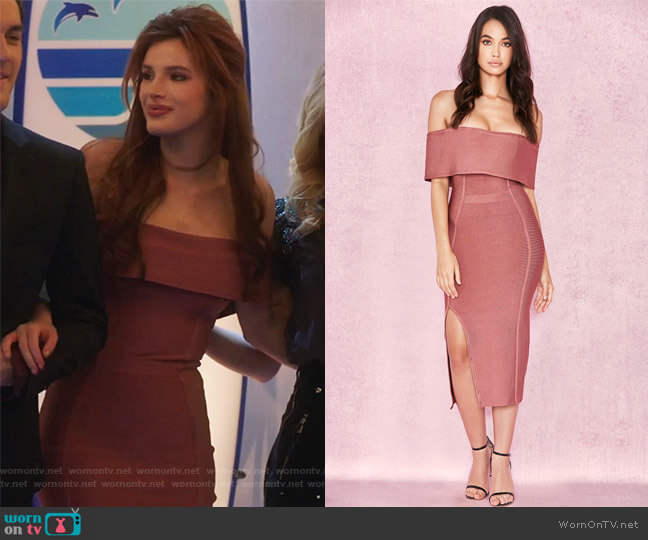 House of CB Danae Vintage Rose Off The Shoulder Dress worn by Paige Townsen (Bella Thorne) on Famous in Love
