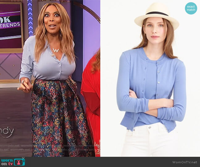 J. Crew Cotton Jackie cardigan sweater worn by Wendy Williams on The Wendy Williams Show