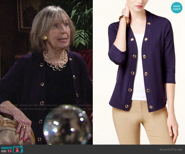 JM Collection Grommet-Trim Open Cardigan worn by Dina Mergeron (Marla Adams) on The Young and the Restless