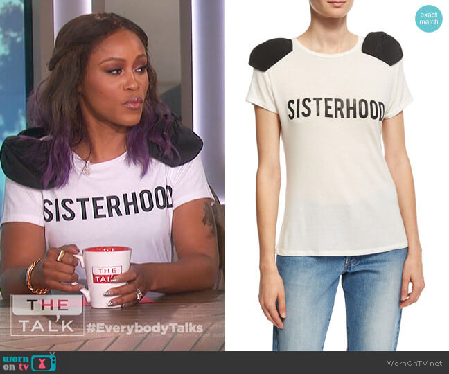 Johanna Ortiz Sisterhood Bow-Shoulder T-Shirt worn by Eve on The Talk