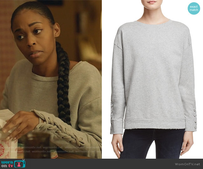 Joes Jeans Miaya Lace-Up Sleeve Sweatshirt worn by Anissa Pierce (Nafessa Williams) on Black Lightning