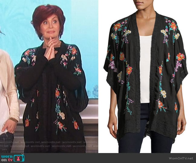 Johnny Was Classic Calla Embroidered Georgette Kimono worn by Sharon Osbourne on The Talk