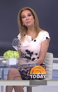 Kathie’s white floral asymmetric neckline dress on Today
