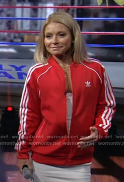 Kelly’s red Adidas track jacket on Live with Kelly and Ryan