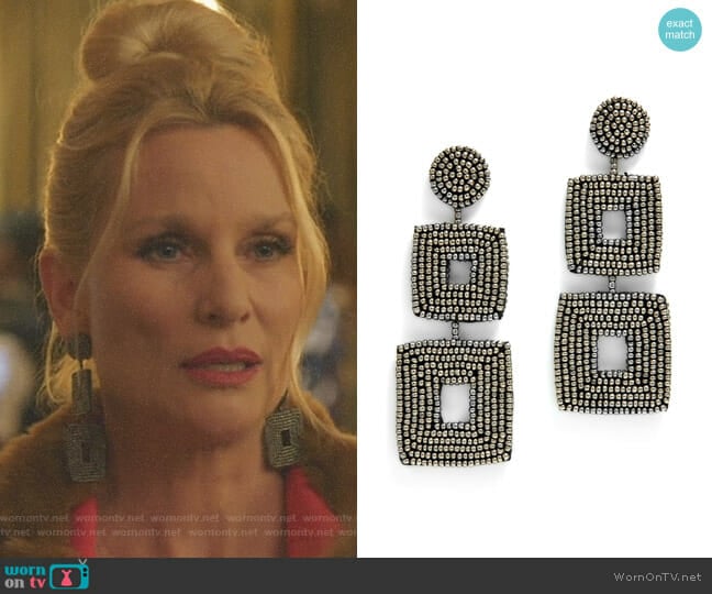 Kenneth Jay Lane Double Square Earrings worn by Alexis Carrington (Elaine Hendrix) on Dynasty