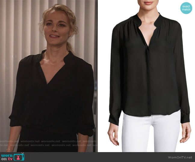 LAgence Bianca Buttoned Silk Blouse worn by Lizzie Needham (Bojana Novakovic) on Instinct