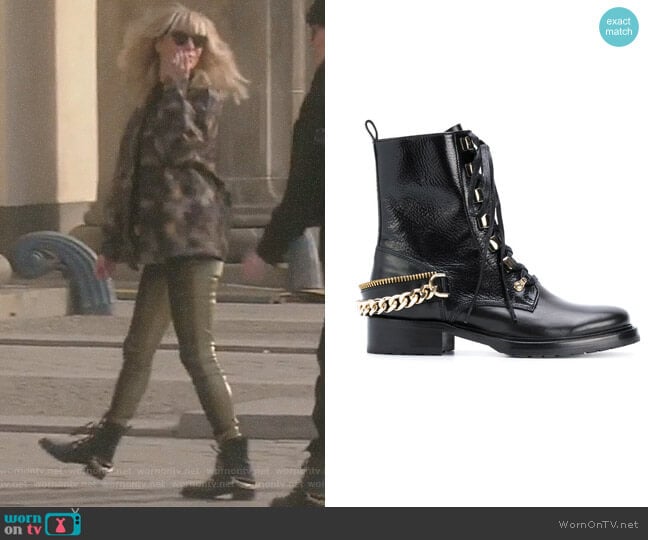Lanvin Chain-Embellished Combat Boots worn by Dorit Kemsley on The Real Housewives of Beverly Hills
