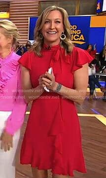Lara’s red ruffled tie neck dress on Good Morning America