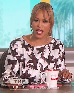 Eve’s leaf print gathered dress on The Talk