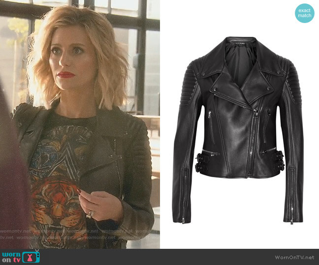 Tom Ford Leather biker jacket worn by Dorit Kemsley on The Real Housewives of Beverly Hills