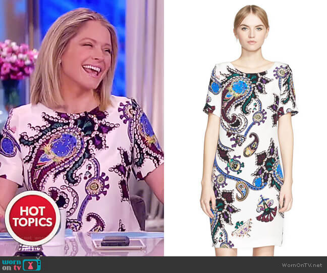 Mary Katrantzou Cameron Print Silk Crepe Dress worn by Sara Haines on The View