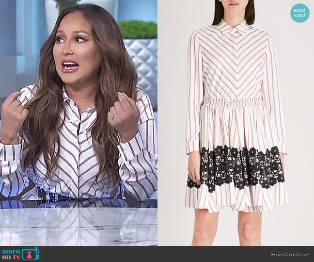 Maje Striped flared lace detail dress worn by Adrienne Houghton on The Real