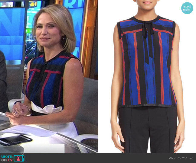 Marc Jacobs Stripe Silk Tank worn by Amy Robach on Good Morning America