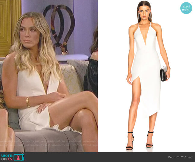 Michelle Mason Asymmetrical Plunge Dress worn by Teddi Mellencamp Arroyave on The Real Housewives of Beverly Hills