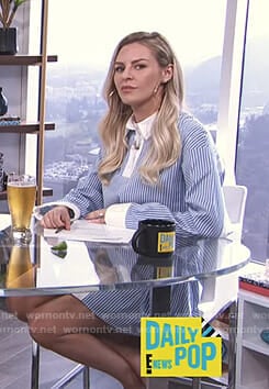 Morgan’s blue striped overlay dress on E! News Daily Pop