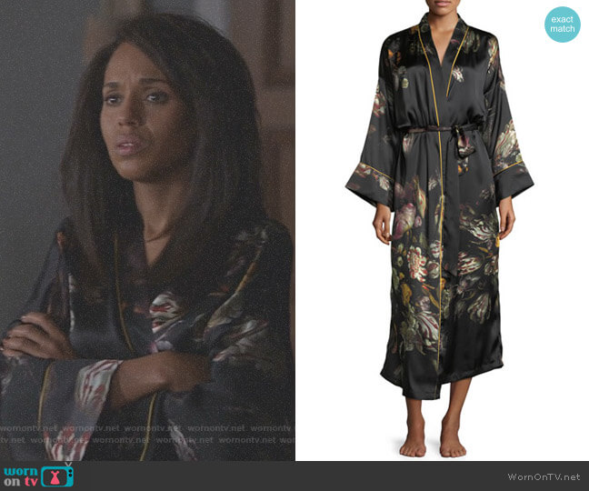 Morpho + Luna Sofia Floral-Print Long Silk Robe worn by Olivia Pope (Kerry Washington) on Scandal