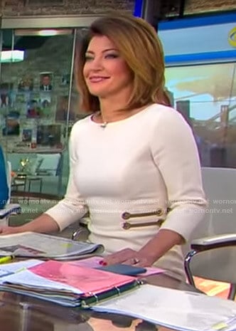 Norah’s white grommet waist dress on CBS This Morning