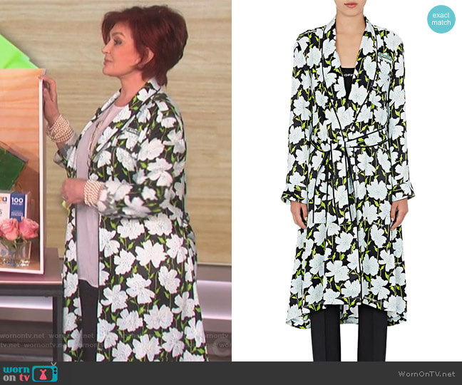 Off White c/o Virgil Abloh Floral Satin Robe Coat worn by Sharon Osbourne on The Talk