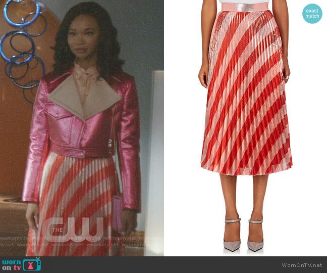 Off-White c/o Virgil Abloh Pleated Striped Lame Midi-Skirt worn by Monica Colby (Wakeema Hollis) on Dynasty