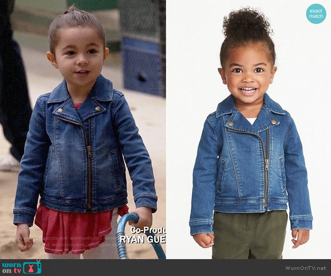 Old Navy Toddler Girls Denim-Knit Moto Jacket worn by Ruth (Danielle Rockoff) on New Girl