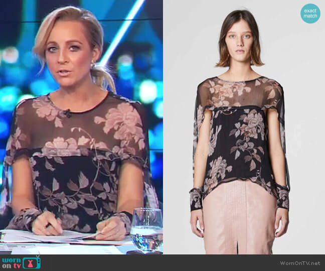 Once Was Jagger Cape Sleeve Top in Bohem Floral worn by Carrie Bickmore on The Project
