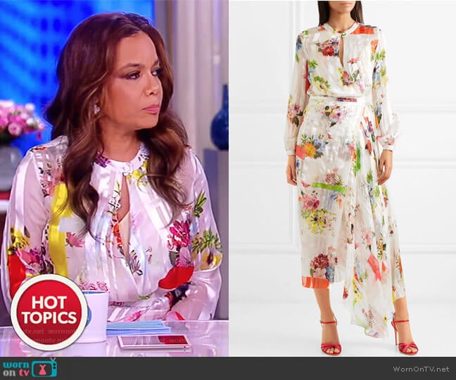 Preen by Thornton Bregazzi Patel asymmetric floral-print silk-jacquard dress worn by Sunny Hostin on The View
