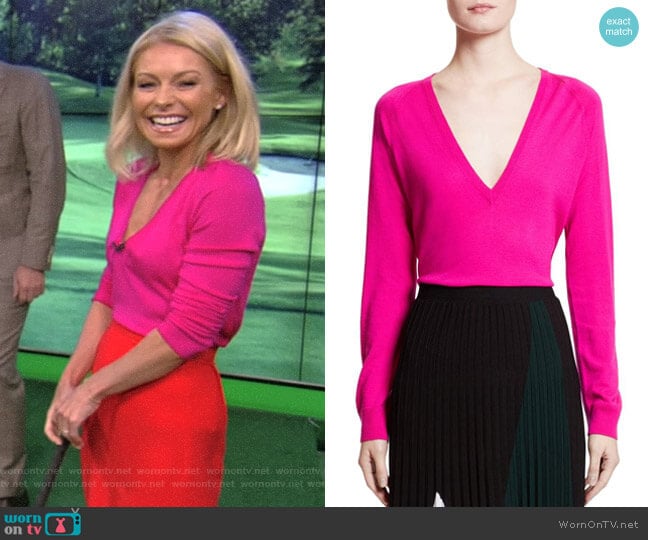 Proenza Schouler Plunging V-Neck Merino Wool Sweater worn by Kelly Ripa on Live with Kelly and Mark